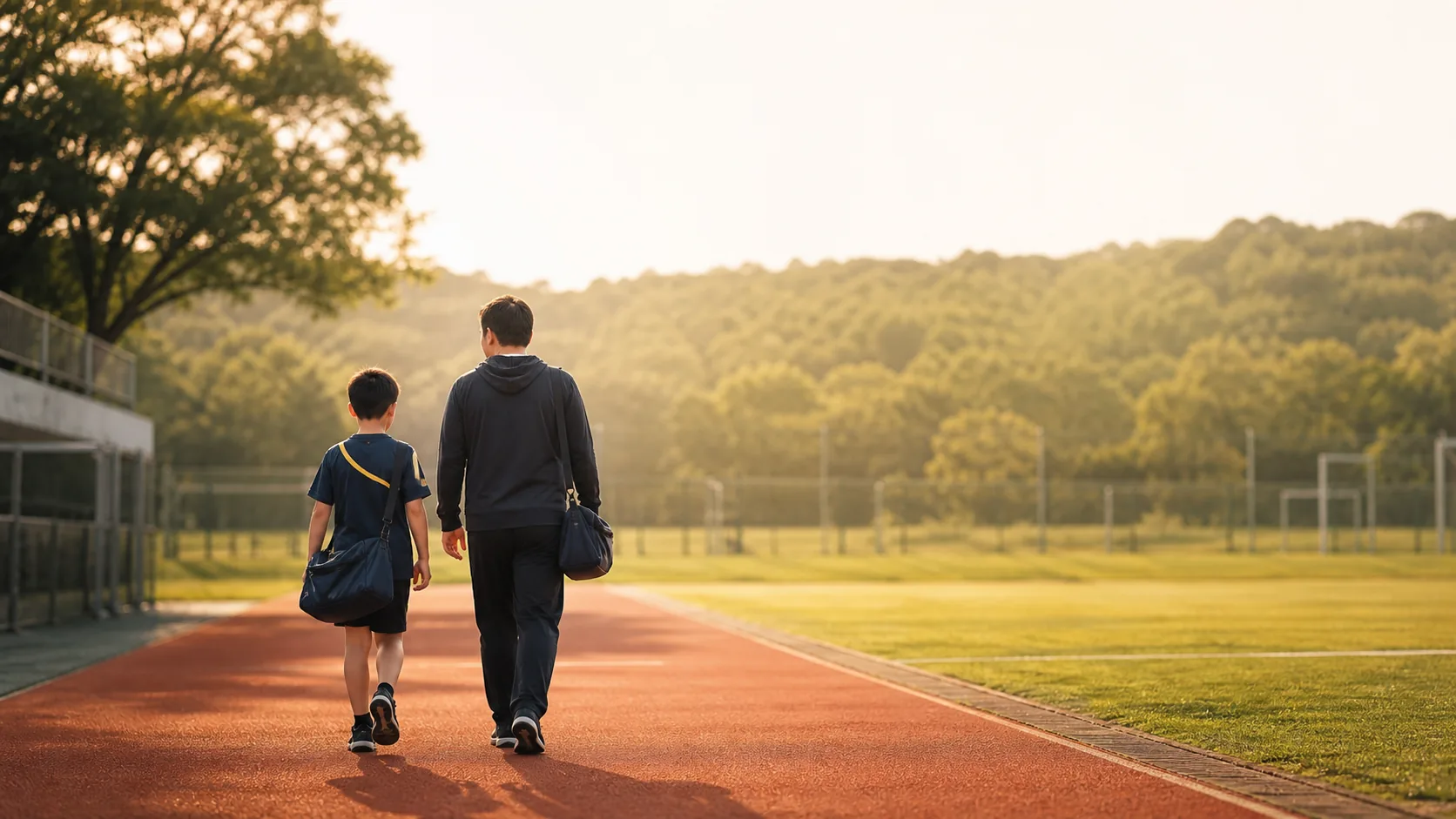 トラックを歩きながら運動を続ける日本人の子どもと大人